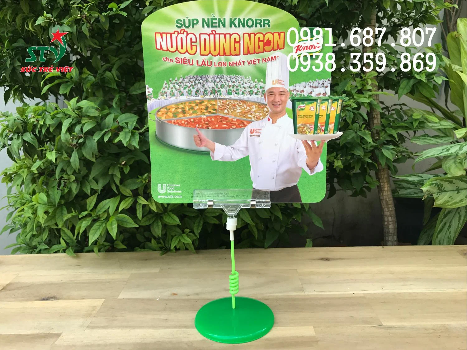 Wobbler để bàn Súp Nền Knorr chân đế nhựa