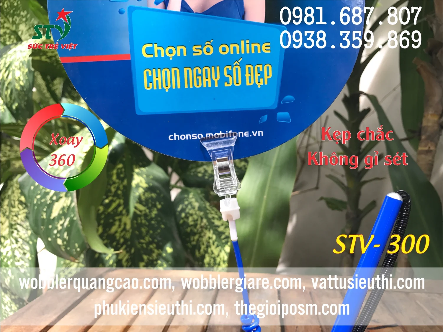 Mẫu Wobbler Mobifone tích hợp cây bút trên chân đế mica