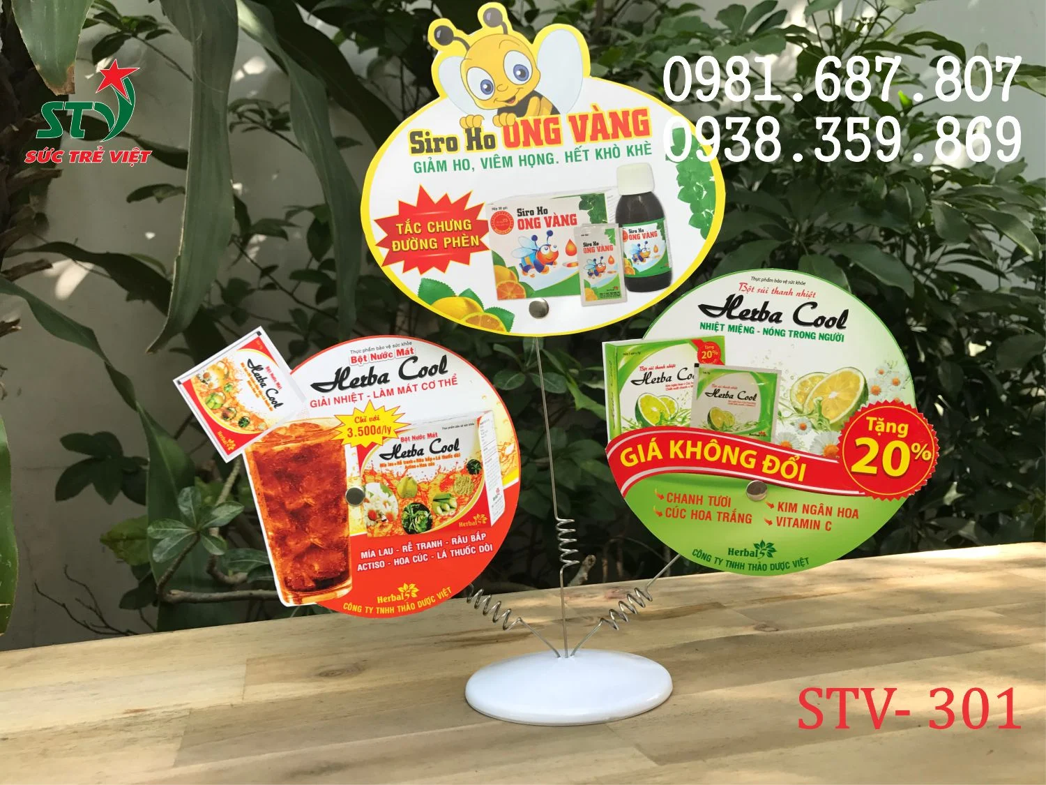 Wobbler để bàn 3 nhánh Siro Ho Ong Vàng tại nhà thuốc