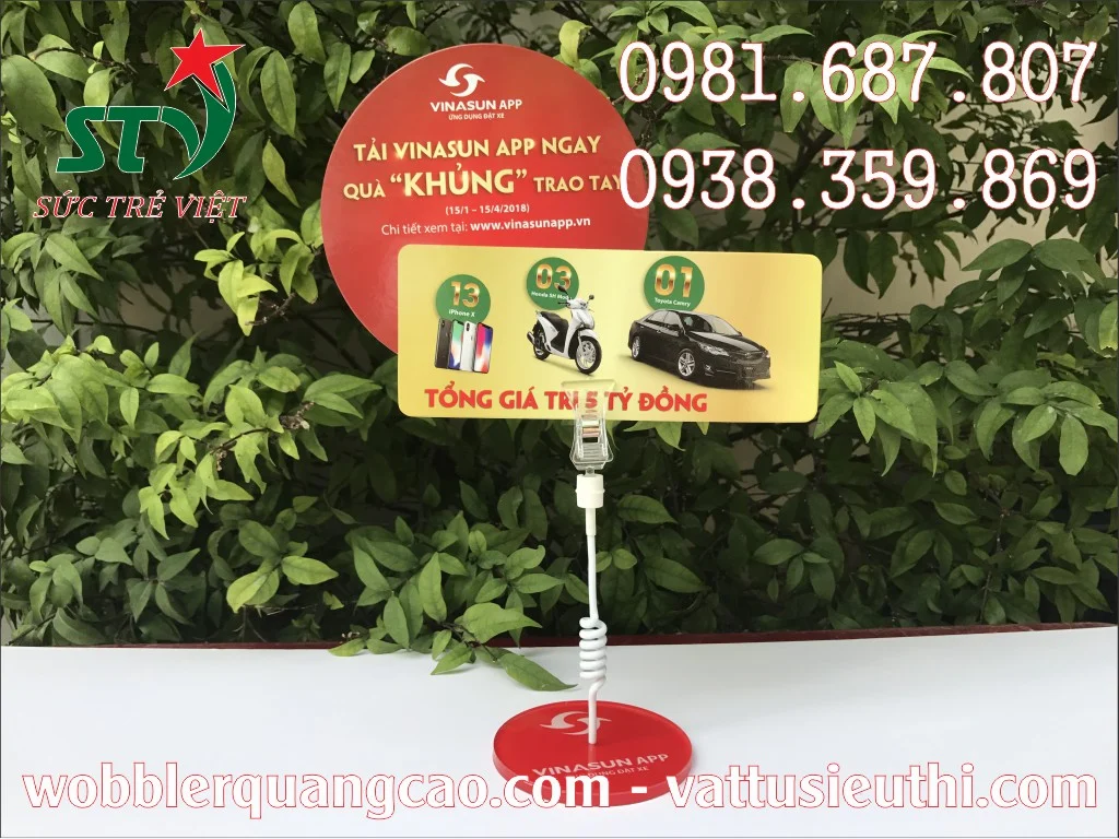 Chân đế mica Wobbler Taxi Vinasun có in logo thương hiệu