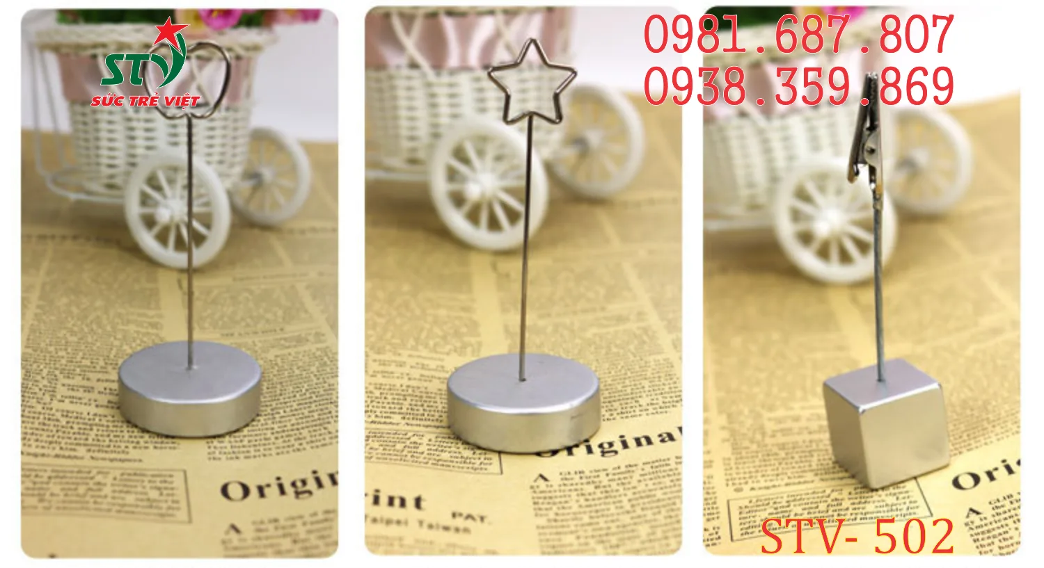 Mẫu wobbler để bàn inox STV502 có kẹp giữ nội dung