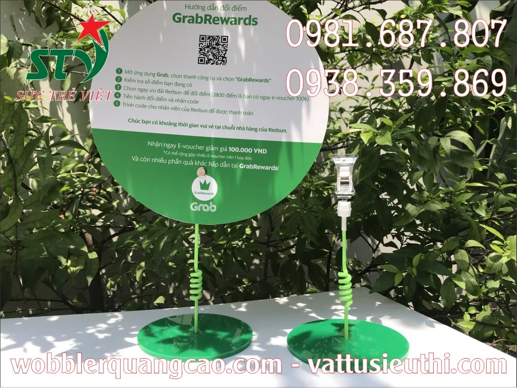 Wobbler quảng cáo Grab STV34 lò xo bọc nhựa