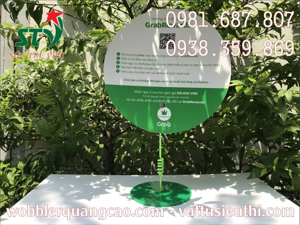 Wobbler quảng cáo Grab STV34 đế mica màu xanh thương hiệu Grab
