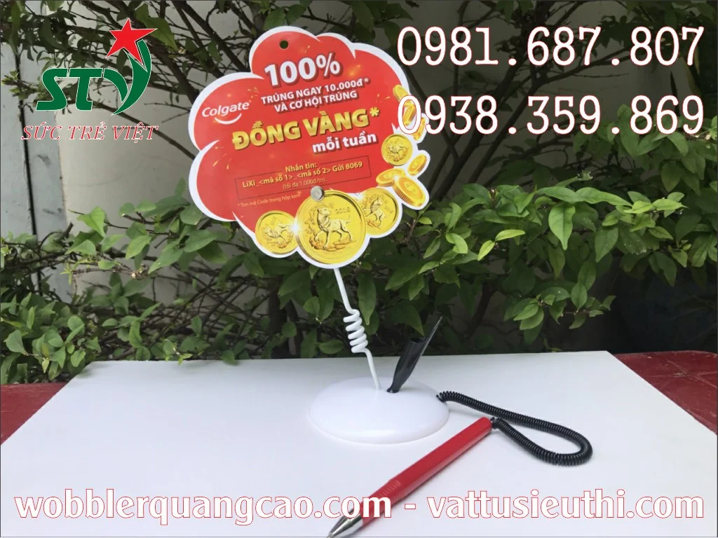Wobbler để bàn gắn bút nhiều màu sắc